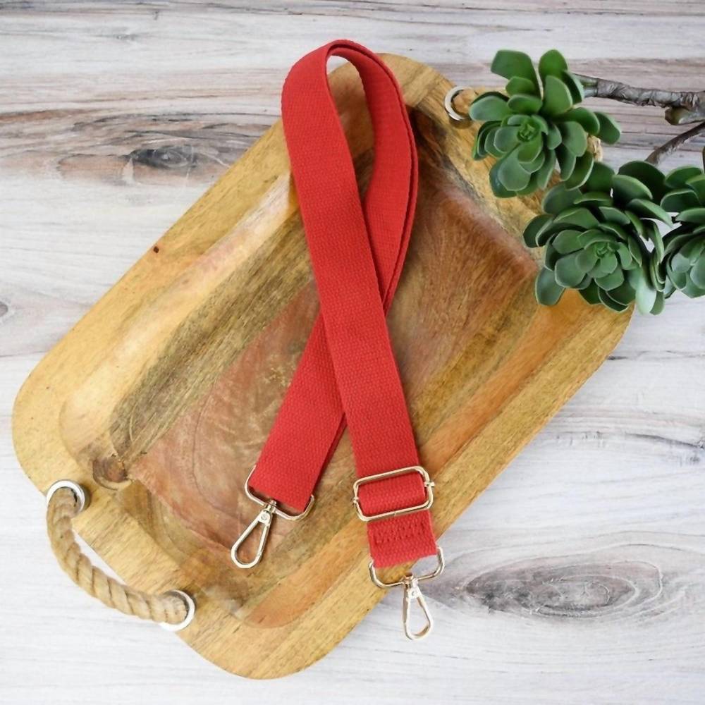 NEW LAUREN LANE women solid adjustable crossbody bag purse guitar strap in red